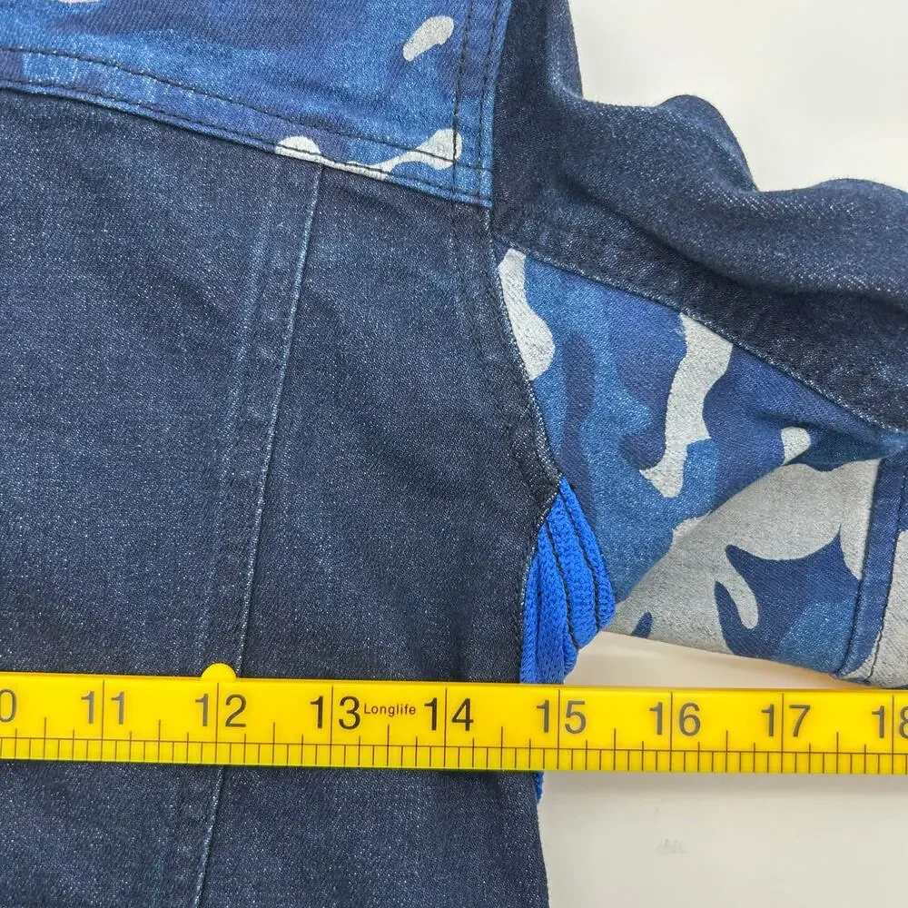 Gap Denim Camo Hooded Jacket Kids Size Small Regular Zipper Vents on Sleeve Back